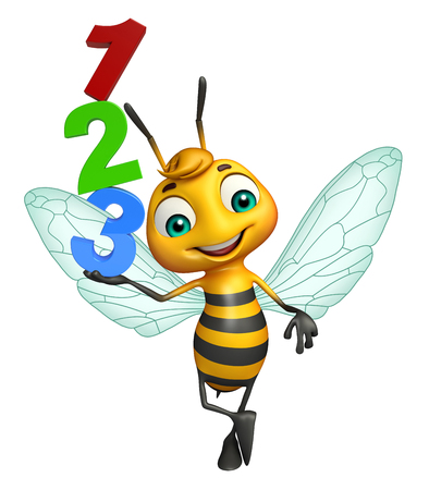 3d rendered illustration of Bee cartoon character with 123 signの写真素材