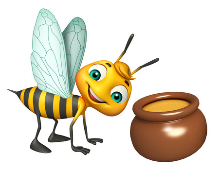 3d Rendered illustration of Bee cartoon character with honey potの写真素材