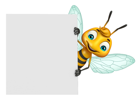 3d rendered illustration of Bee cartoon character with white boardの写真素材