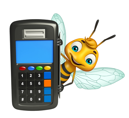 3d rendered illustration of Bee cartoon character with swap machineの写真素材