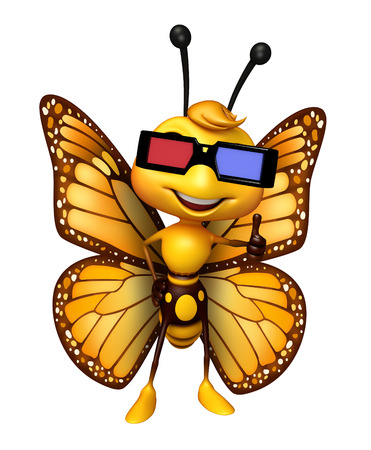 3d rendered illustration of Butterfly cartoon character with 3D gogalの写真素材