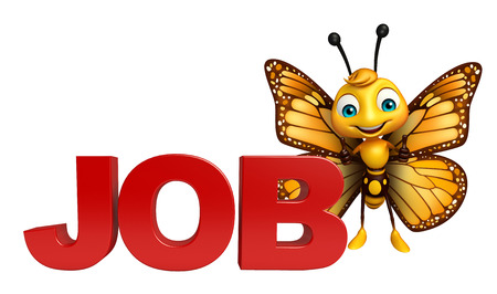 3d rendered illustration of Butterfly cartoon character with job signの写真素材