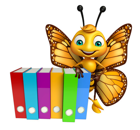 3d rendered illustration of Butterfly cartoon character with filesの写真素材