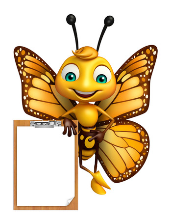 3d rendered illustration of Butterfly cartoon character with exam padの写真素材