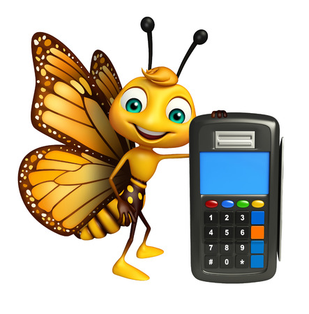 3d rendered illustration of Butterfly cartoon character with swap machineの写真素材