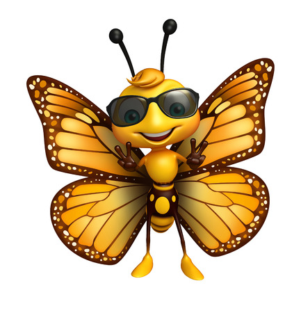 3d rendered illustration of Butterfly cartoon character  with sunglassの写真素材