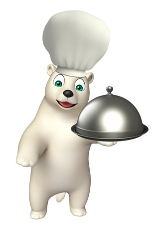 3d rendered illustration of Bear cartoon character with chef hat and clocheの写真素材