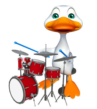 3d rendered illustration of Duck cartoon character with drumの写真素材