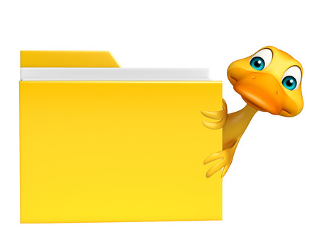 3d rendered illustration of Duck cartoon character with folderの写真素材