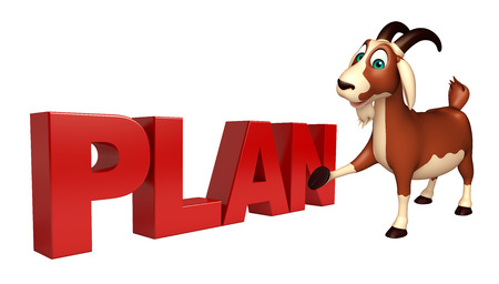 3d rendered illustration of Goat cartoon character with plan signの写真素材