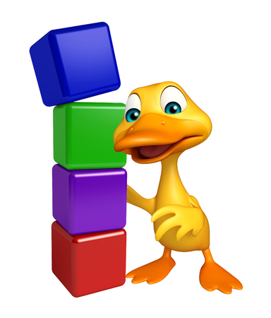 3d rendered illustration of Duck cartoon character with levelの写真素材
