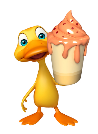 3d rendered illustration of Duck cartoon character with ice creamの写真素材