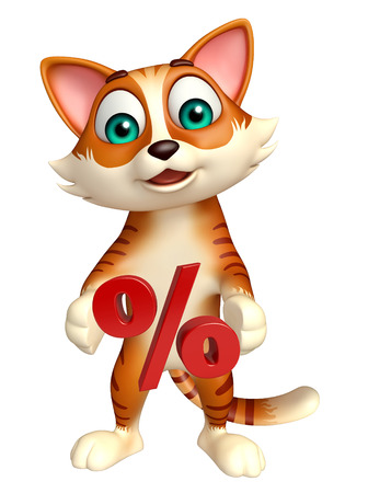 3d rendered illustration of cat cartoon character with percentage signの写真素材