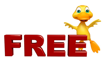 3d rendered illustration of Duck cartoon character with free signの写真素材