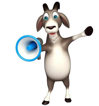 3d rendered illustration of Goat cartoon character with loudspeakerの写真素材