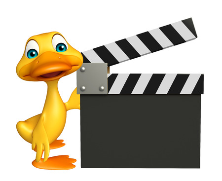 3d rendered illustration of Duck cartoon character with clapper boardの写真素材