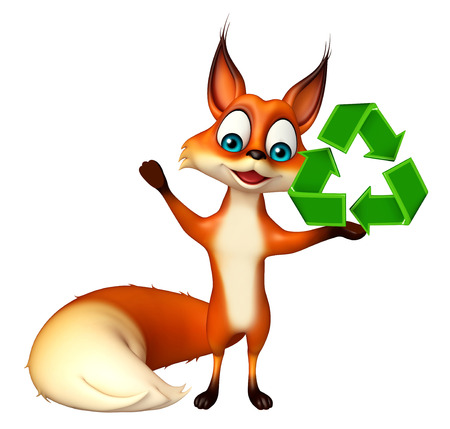 3d rendered illustration of Fox cartoon character  with recycle signの写真素材