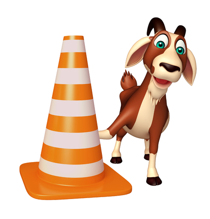 3d rendered illustration of Goat cartoon character with construction coneの写真素材