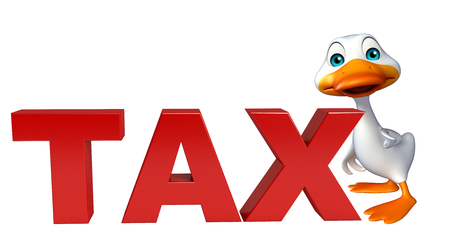 3d rendered illustration of Duck cartoon character with tax signの写真素材