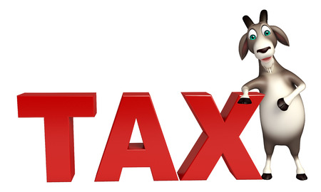 3d rendered illustration of Goat cartoon character with tax signの写真素材