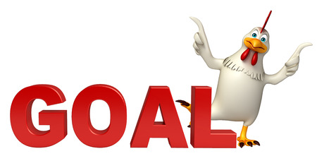 3d rendered illustration of  Hen cartoon character with goal signの写真素材