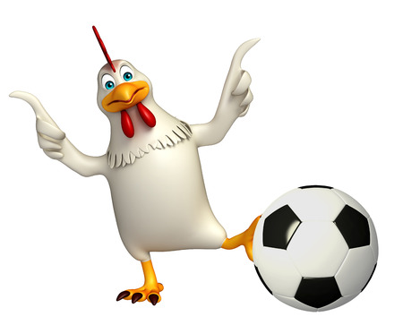 3d rendered illustration of  Hen cartoon character with footballの写真素材