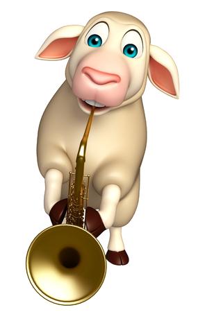 3d rendered illustration of Sheep cartoon character with guitarの写真素材