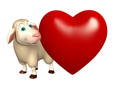 3d rendered illustration of Sheep cartoon character with heartの写真素材