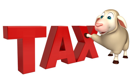 3d rendered illustration of Sheep cartoon character with tax signの写真素材