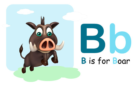 3d rendered illustration of Boar  wild animal with alphabateの写真素材