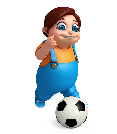 3D Render of Little Boy with playing footballの写真素材