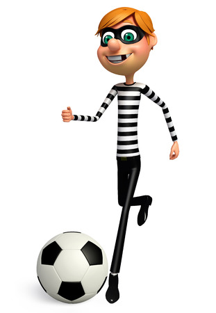 3D Rendered illustration of Thief with footballの写真素材
