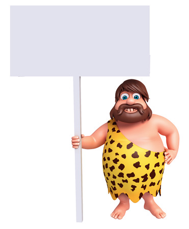 3D Rendered illustration of caveman with white boardの写真素材