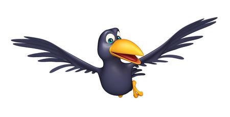 3d rendered illustration of flying  Crow cartoon characterの写真素材