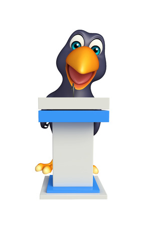 3d rendered illustration of Crow cartoon character  with speech chairの写真素材