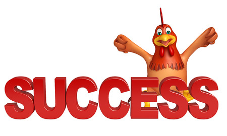 3d rendered illustration of Hen cartoon character with success signの写真素材