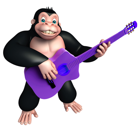 3d rendered illustration of Gorilla cartoon character with guitarの写真素材