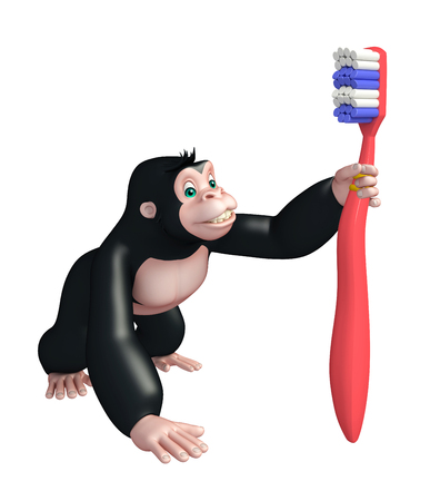 3d rendered illustration of Gorilla cartoon character with tooth brushの写真素材