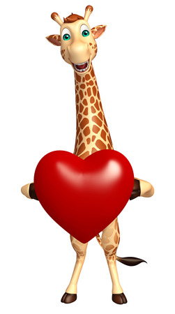 3d rendered illustration of Giraffe cartoon character with heartの写真素材