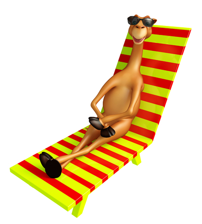 3d rendered illustration of Camel cartoon character with beach chairの写真素材