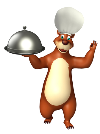 3d rendered illustration of Bear cartoon character with clocheの写真素材