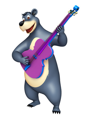 3d rendered illustration of Bear cartoon character with guitarの写真素材
