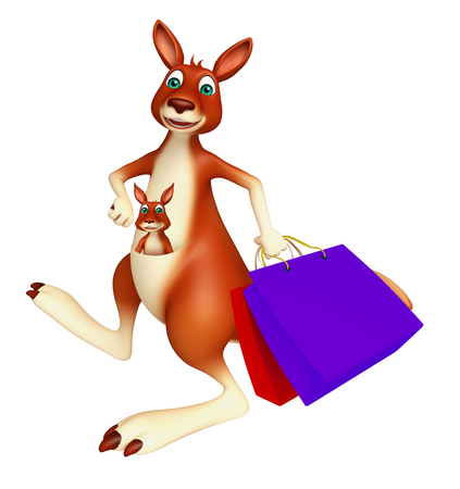 3d rendered illustration of Kangaroo cartoon character with shopping bagの写真素材