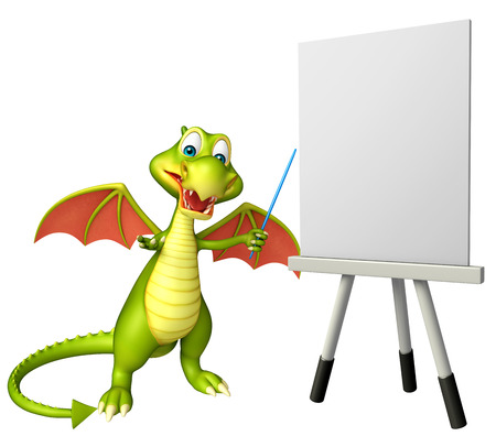 3d rendered illustration of Dragon cartoon character with white boardの写真素材
