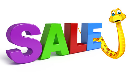 3d rendered illustration of Snake cartoon character with sale signの写真素材