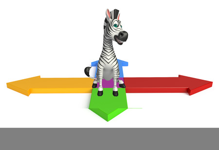3d rendered illustration of Zebra cartoon character with arrowの写真素材