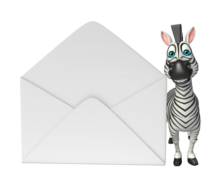 3d rendered illustration of Zebra cartoon character with mailの写真素材