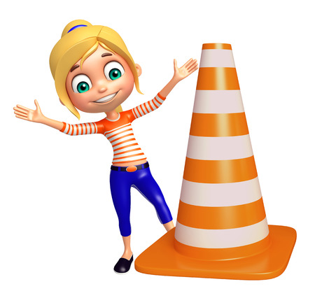 kid girl with Construction Coneの写真素材
