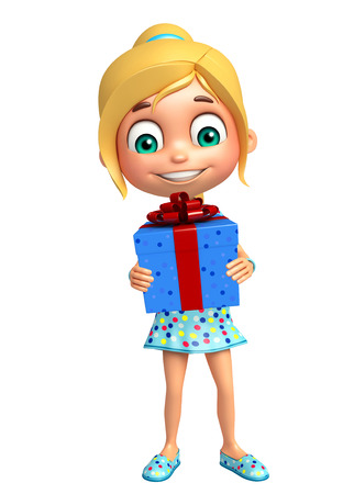 kid girl with Gift boxの写真素材