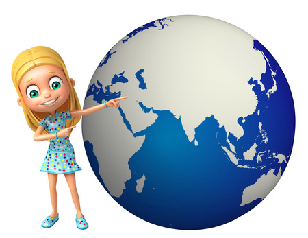 kid girl with Earthの写真素材